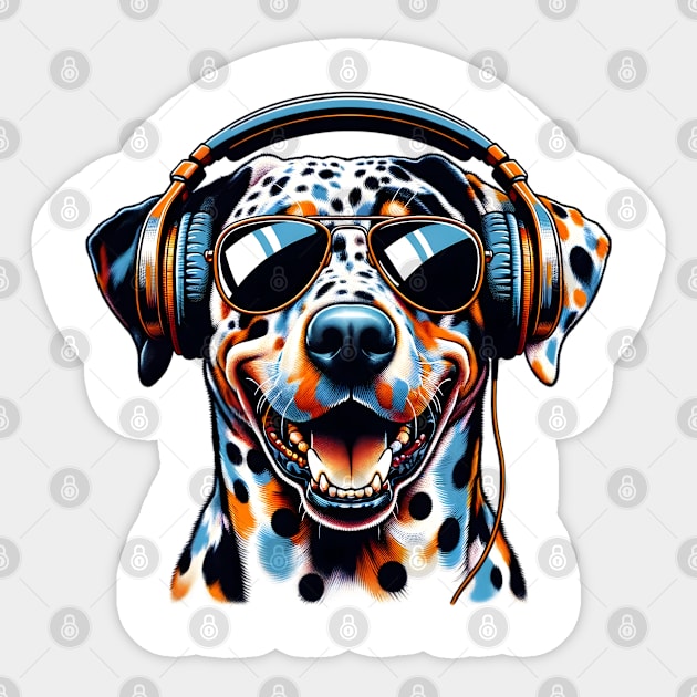Catahoula Leopard Dog as Smiling DJ in Japanese Art Style Sticker by ArtRUs